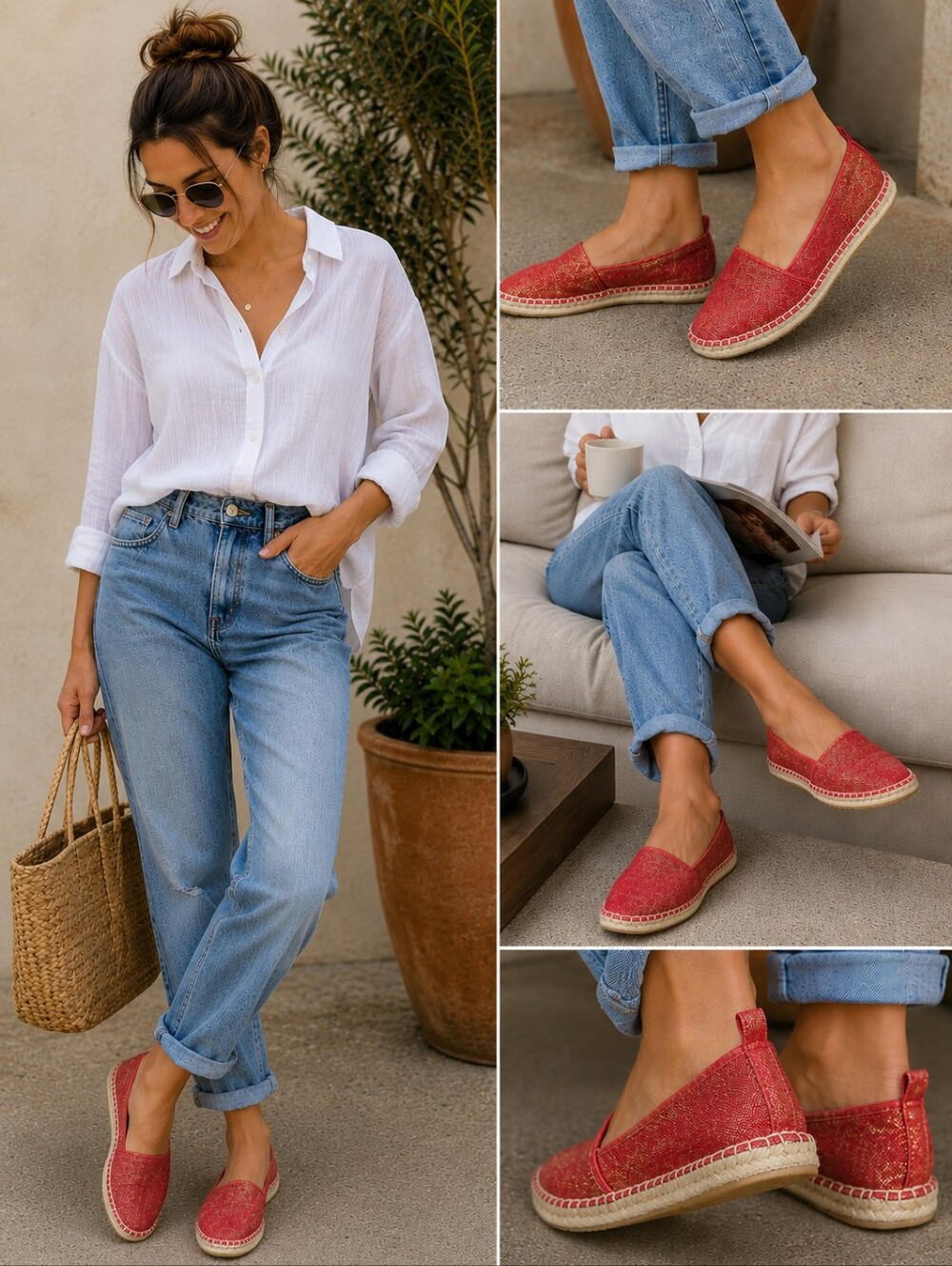 Cole Haan Red & Gold Shimmer Espadrille Flats Women's Size 10B Coastal Grandmoth